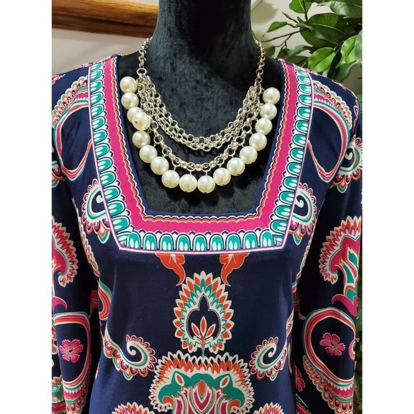 Laundry Women's Blue Polyester Long Sleeve Square Neck Knee Length Dress Size 10 - Picture 3 of 10